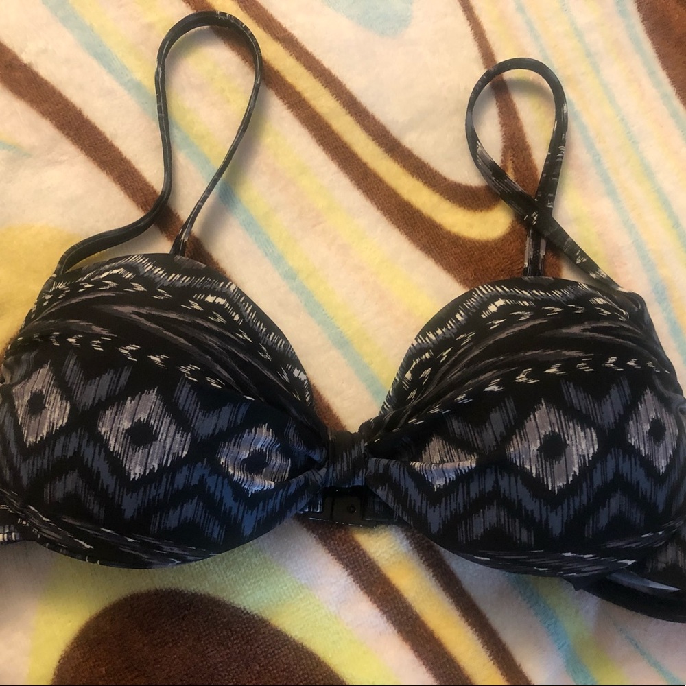 Aztec Print Bikini Top with Centre Knot by Ripzone in Black-Grey-White